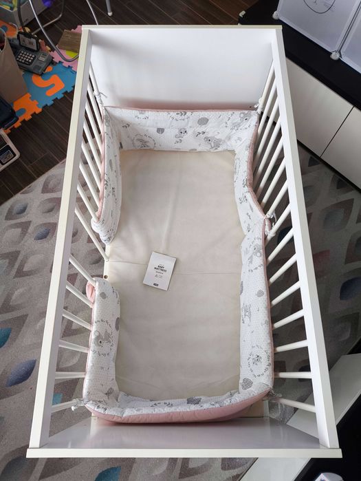 Łóżeczko dziecięce 120x60 białe + materac Jysk + ochraniacze
