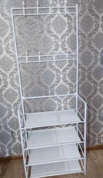 Напольная вешалка для одежды с полками для обуви , стойка для вещей