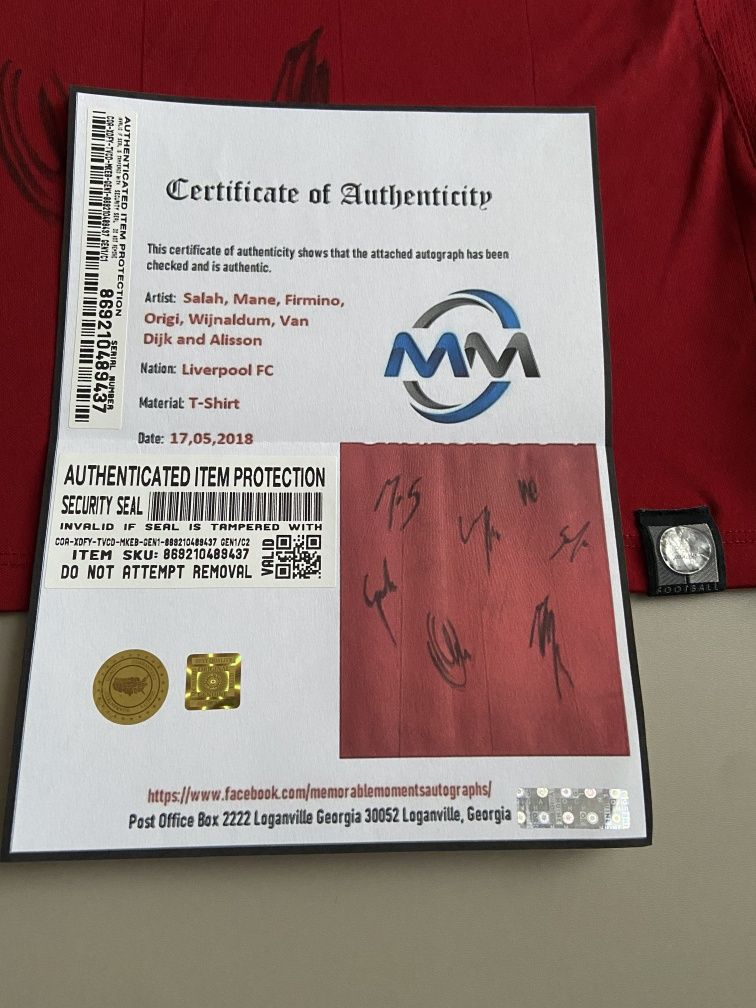 Koszulka Liverpool FC oryginalne autografy Salah Mane Origi Certyfikat