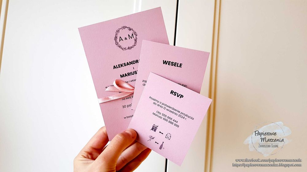 Zaproszenie ślubne z serii JEDNOKARTKOWE model 1 b: proste