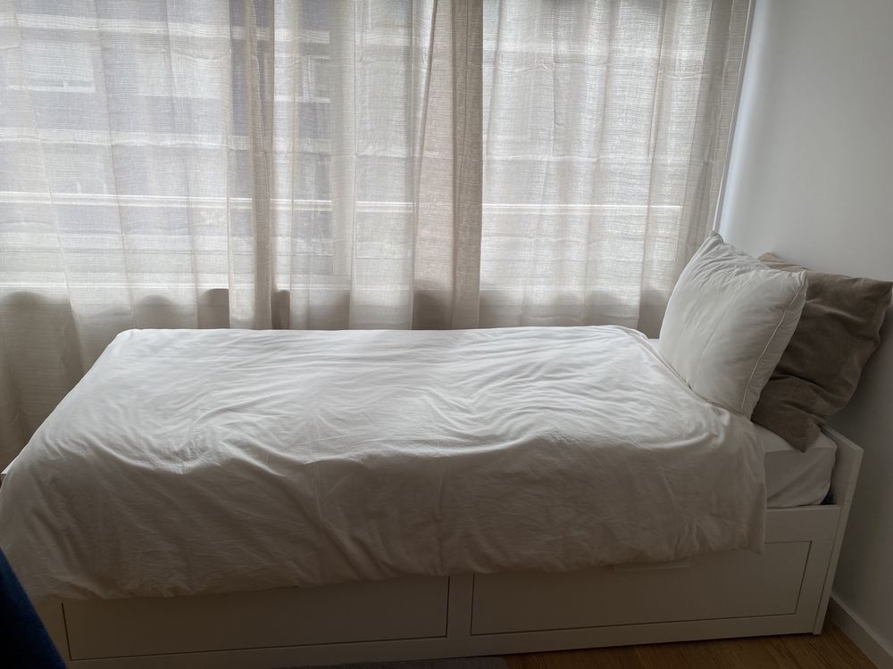 Cama individual/dupla com 2 gavetas na cor branco - 80 x 200cm