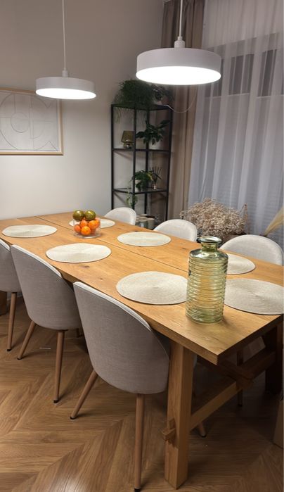 Duży dębowy stół + 6 nowych krzeseł