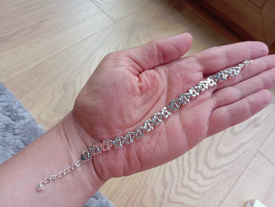 Komplet zestaw srebrna biżuteria ślubna bransoletka kolczyki cyrkonie