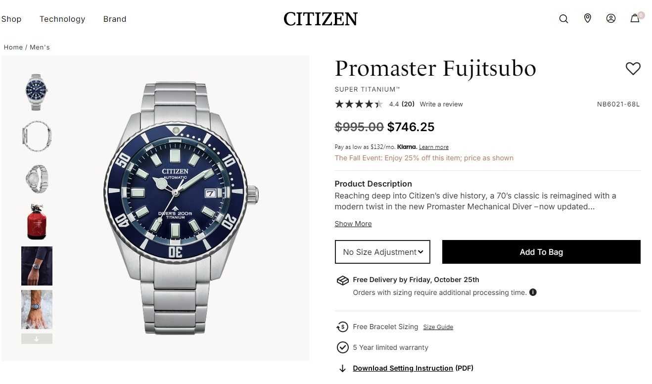 Титановые дайверские часы 200м Citizen NB6021-68L Сапфир, механика
