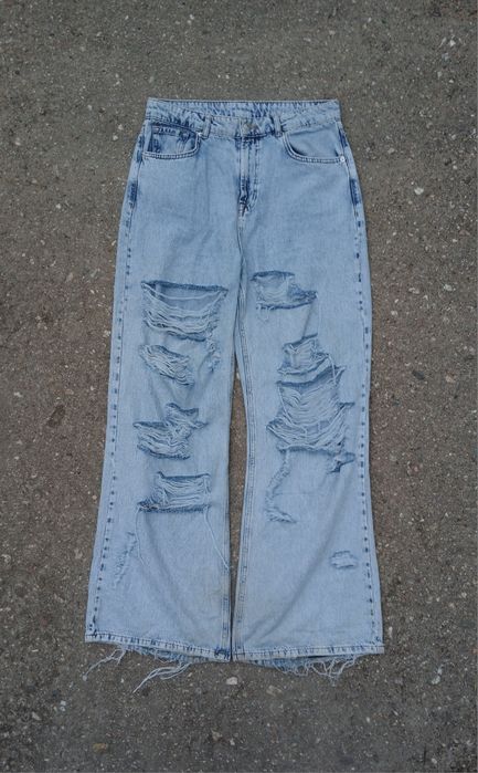 baggy niebieskie dzinsy jeans baggy oversize vetements y2k distressed