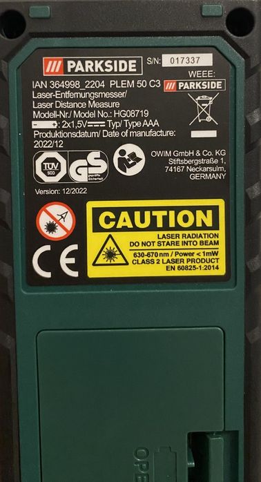 ОРИГ електронна рулетк GERMAN 50м Parkside PLEM 50/дальномер/электронн