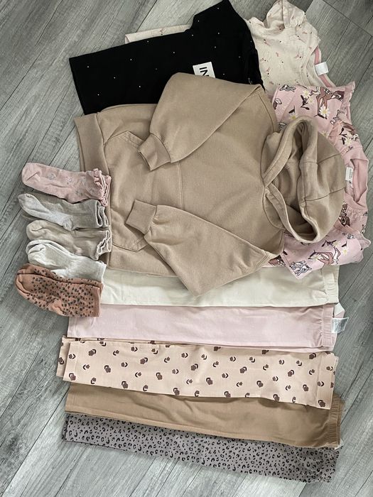 Zestaw ubranek H&M Reserved 116 legginsy bluza z kapturem paczka beż