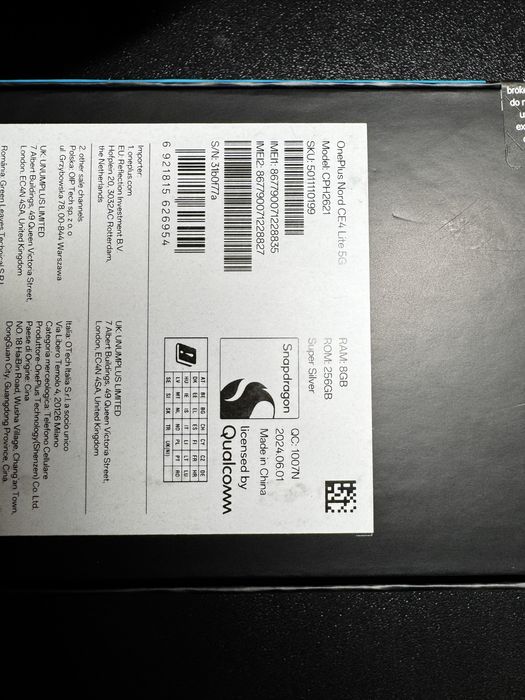 Nowy ONEPLUS Nord CE 4 Lite 5G 8/256GB 6.67" 120Hz Srebrny