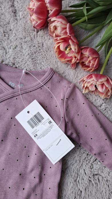 Body z długim rękawem kopertowe 5.10.15 liliowe fioletowe w groszki