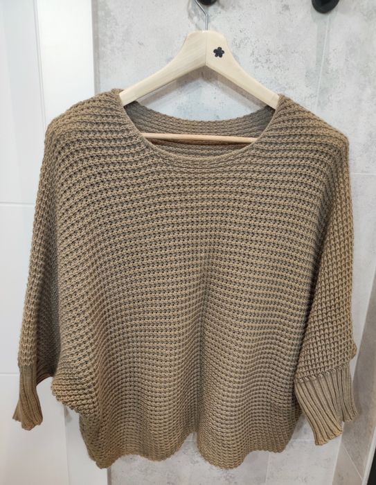 Sweter swetr wełna jesień oversize brąz beż latte 44 plus size hm