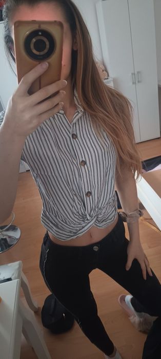 Hollister crop top koszykowy w paski 34 XS