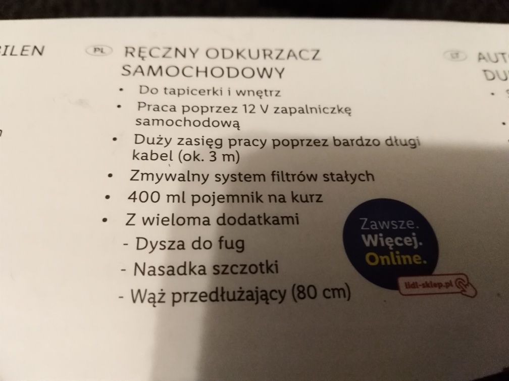 Ręczny odkurzacz samochodowy zasilany na wtyczkę do zapalniczki