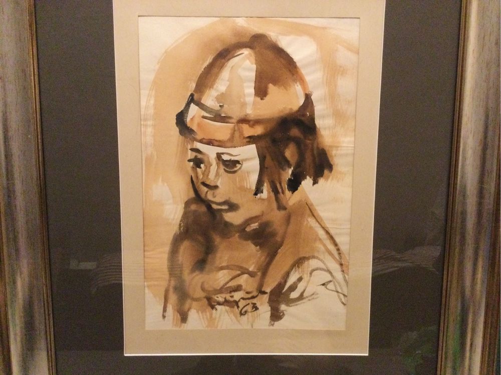 Władyslaw Filipiak,Portret Wnuczka,1963r,obraz,akwarela,grafika,antyk.
