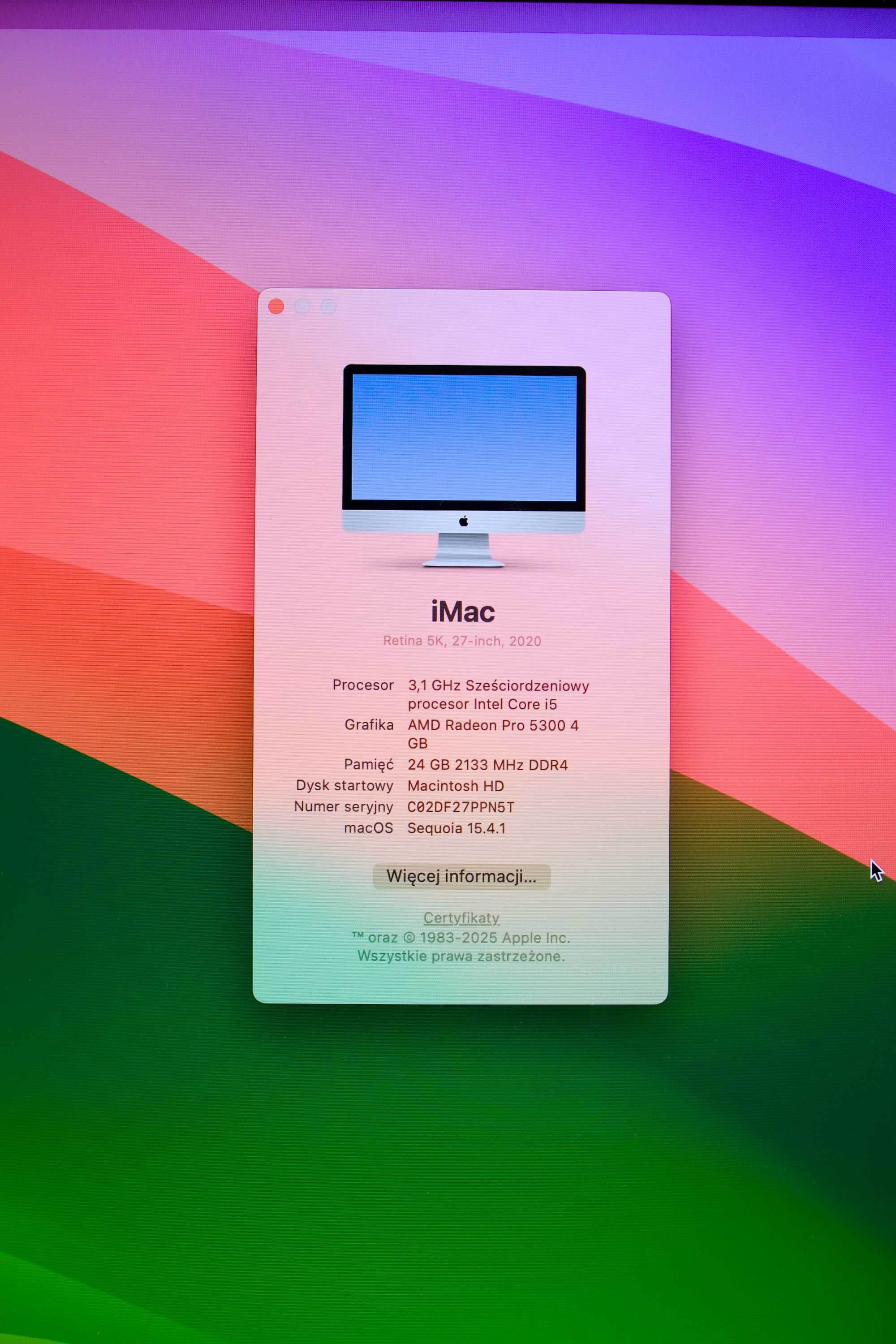 Apple iMac 27 2020 i5 10500 / 24GB 256SSD AiO