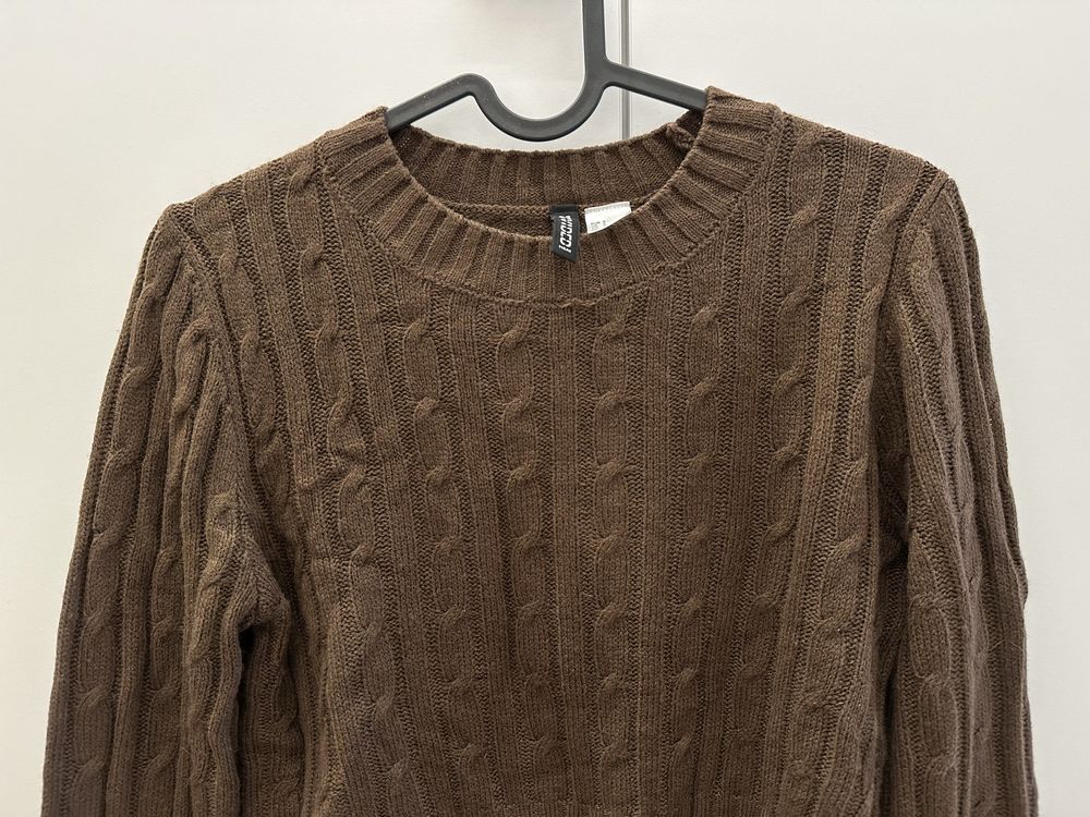 H&M sweter sweterek krótki croptop brązowy S