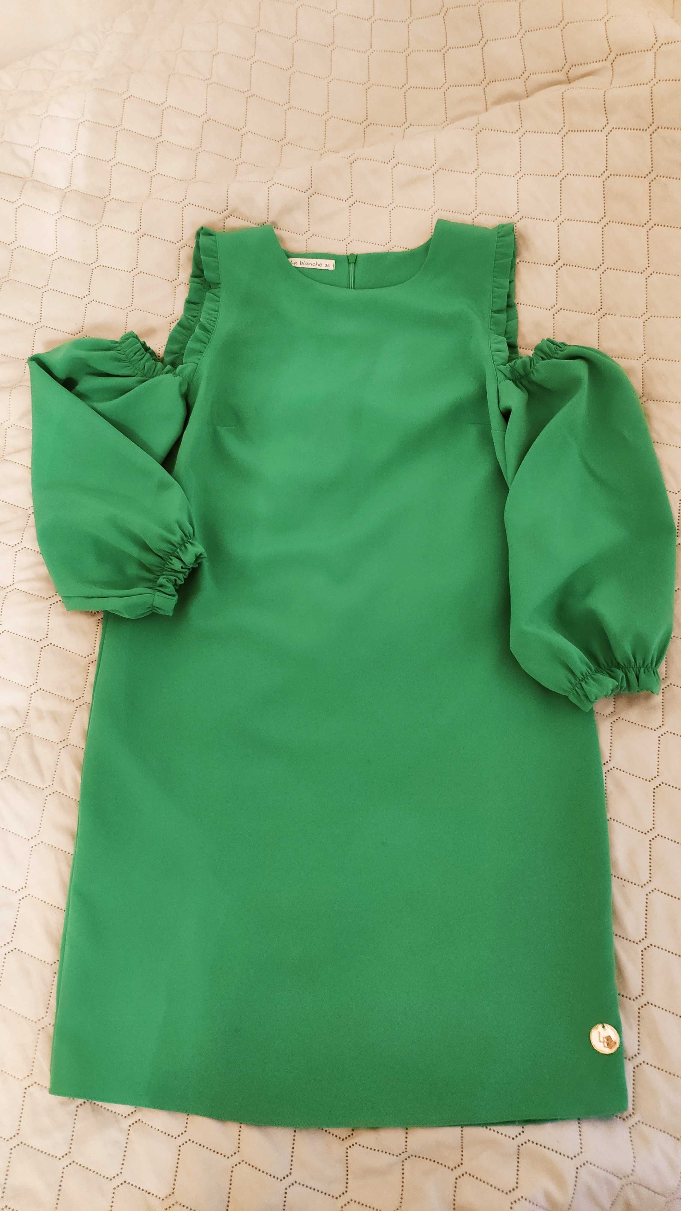 Zielona sukienka 36, odkryte ramiona, lato, wesele, komunia, sylwester