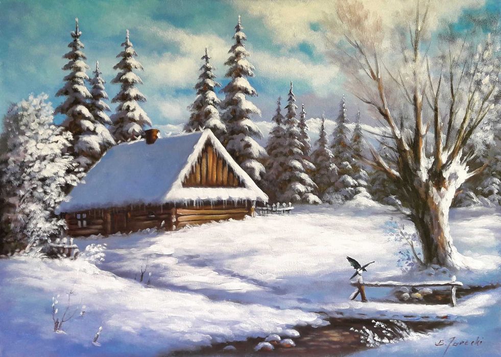 Obraz olejny na płótnie "Zima" 70x50 cm.