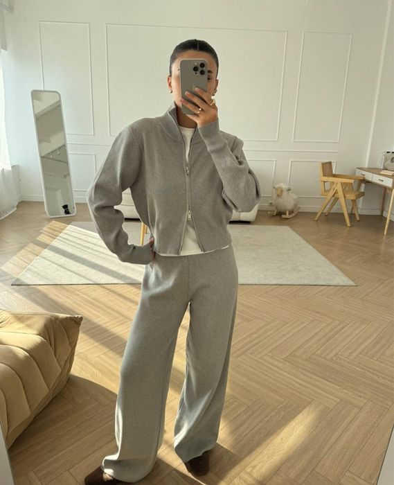 Трикотажный теплый костюм женский штаны топ кофта зипка zara el milas