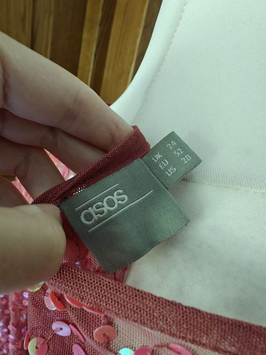 ASOS sukienka koktajlowa wieczorowa suknia cekiny różowa kopertowa