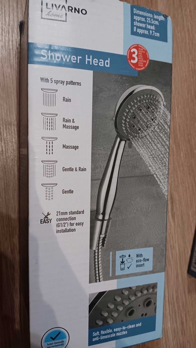 Słuchawka prysznicowa wraz z wężem zestaw Livarno