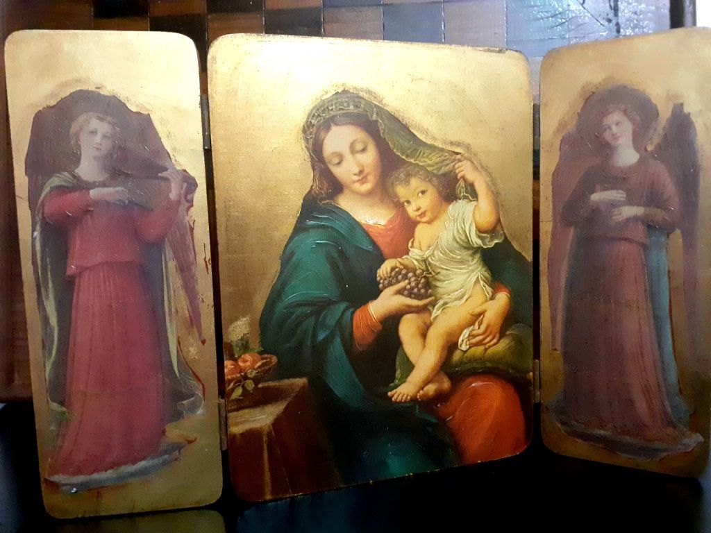 Quadro Triptico 1650 Pierre Mignard vintage Replica madeira