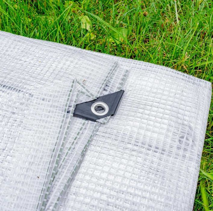 PLANDEKA Przeźroczysta Zbrojona Wodoodporna Ogrodowa Z Oczkami UV