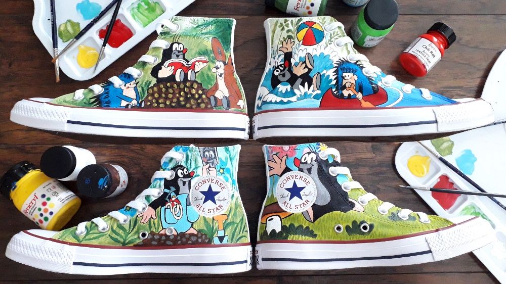 KRECIK trampki białe 38 ręcznie malowane Converse custom