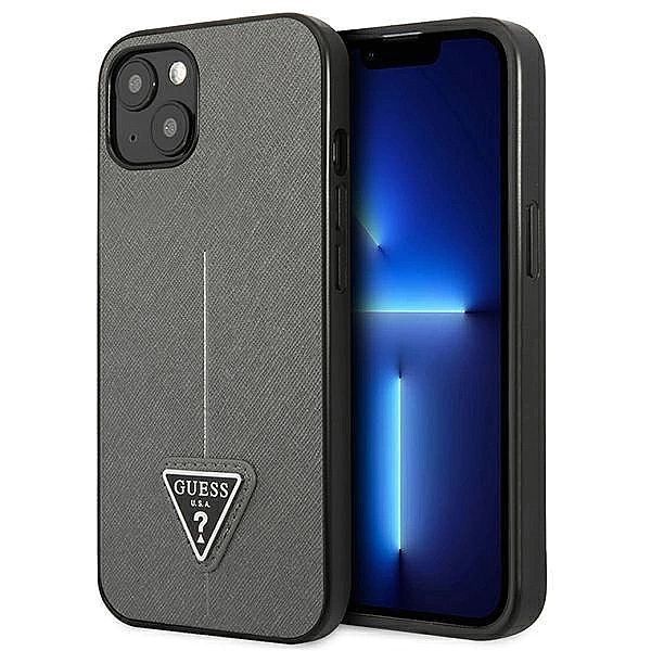 Etui Guess Saffiano Triangle Logo na iPhone 14 Plus - srebrne