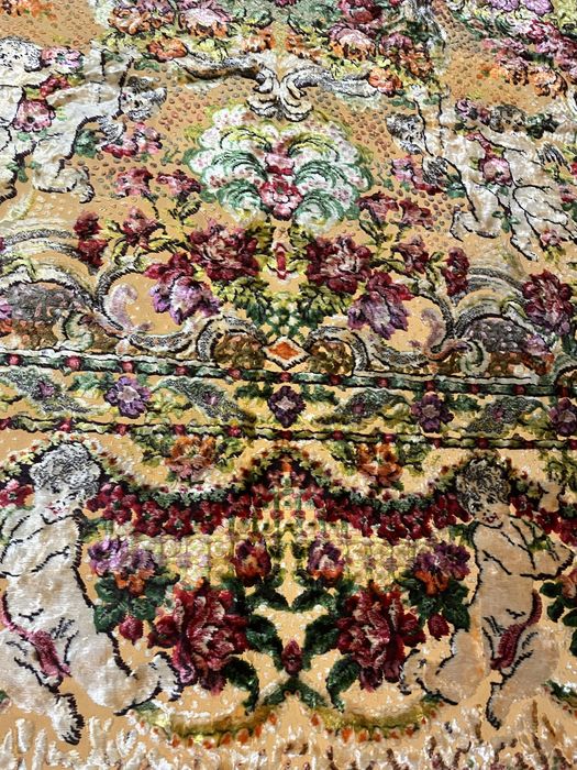 gobelin makata cherubiny i róże jedwab aksamit lata 50/60 dywan włochy