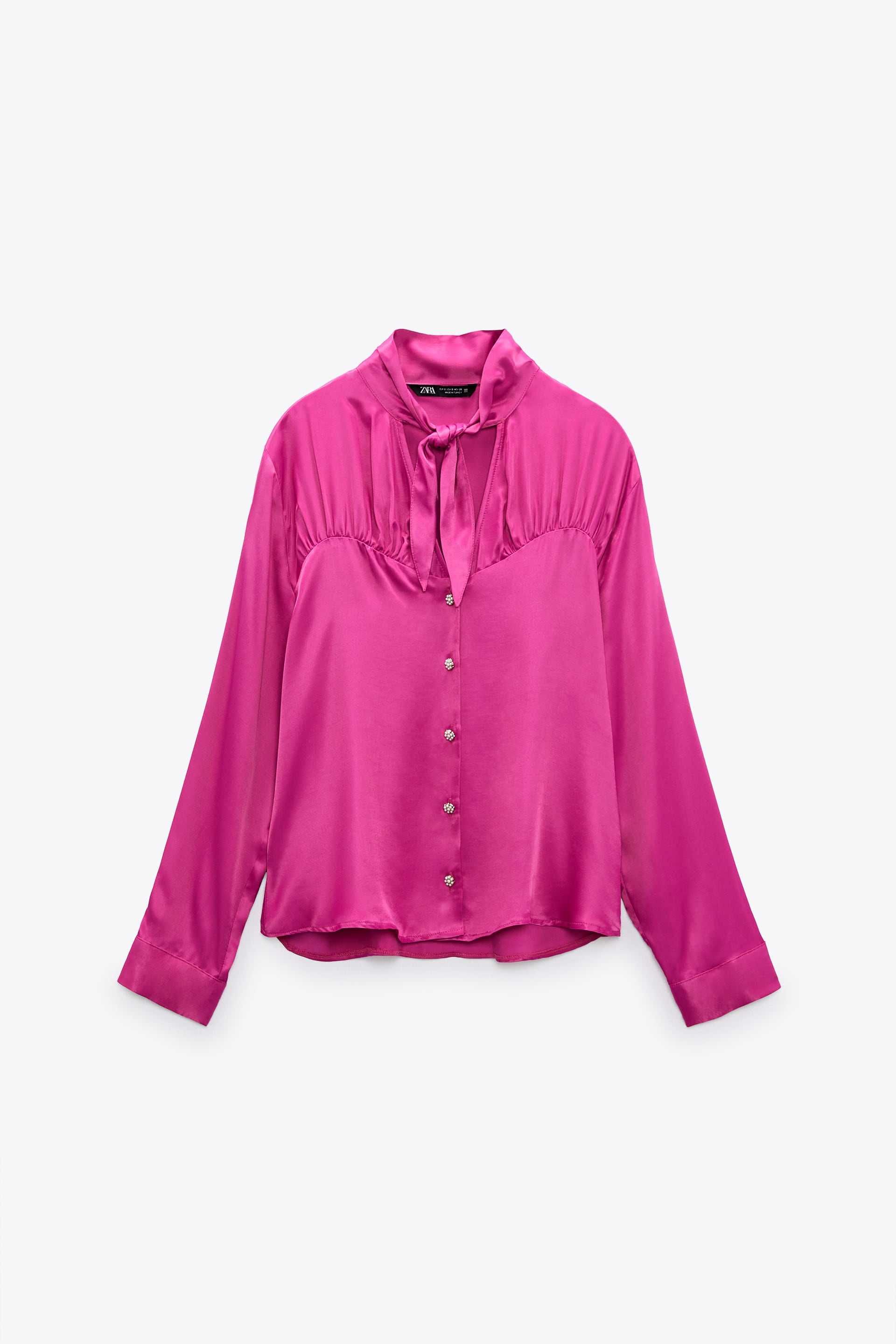 Блуза из сатина Zara XS (Dark fuchsia, розовая)