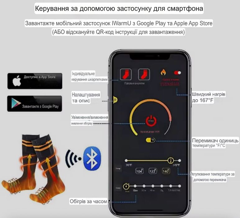 Шкарпетки з підігрівом з батареями 5v500mAh теплі носки для зими