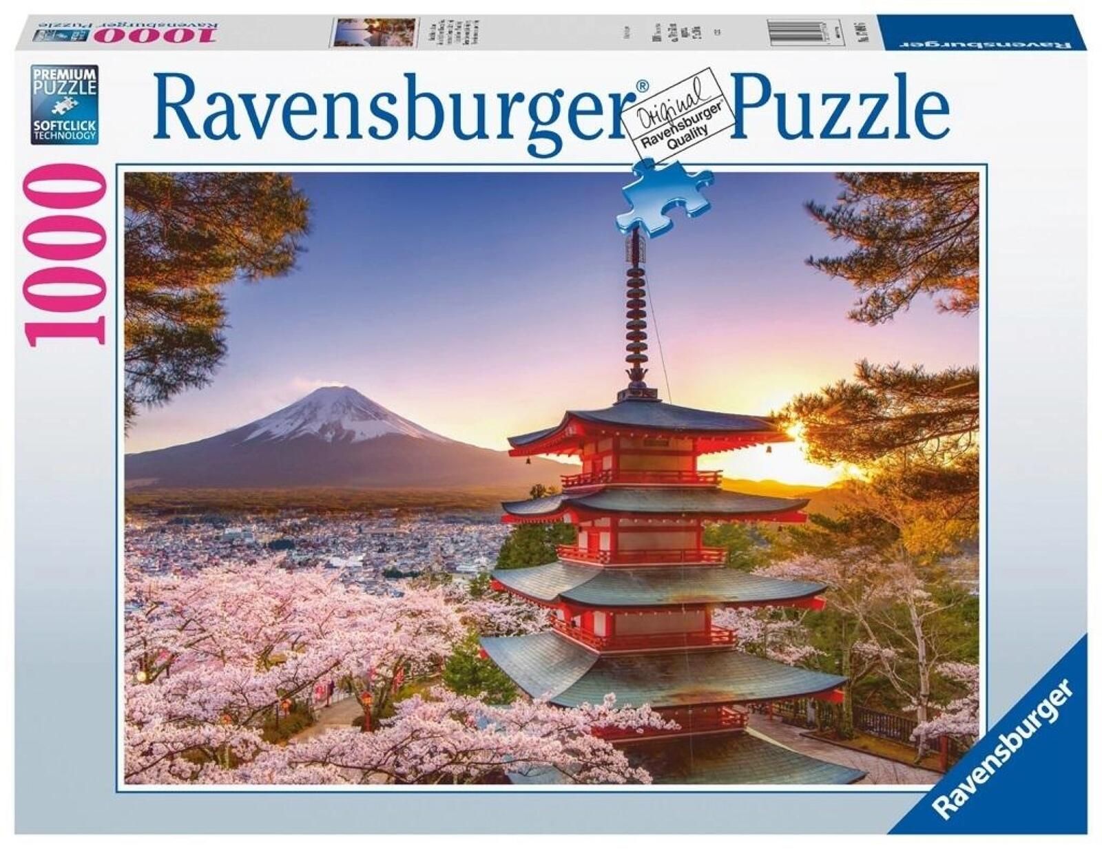 Puzzle 1000 Fudżi i kwitnąca wiśnia pudełko,376x274 mm