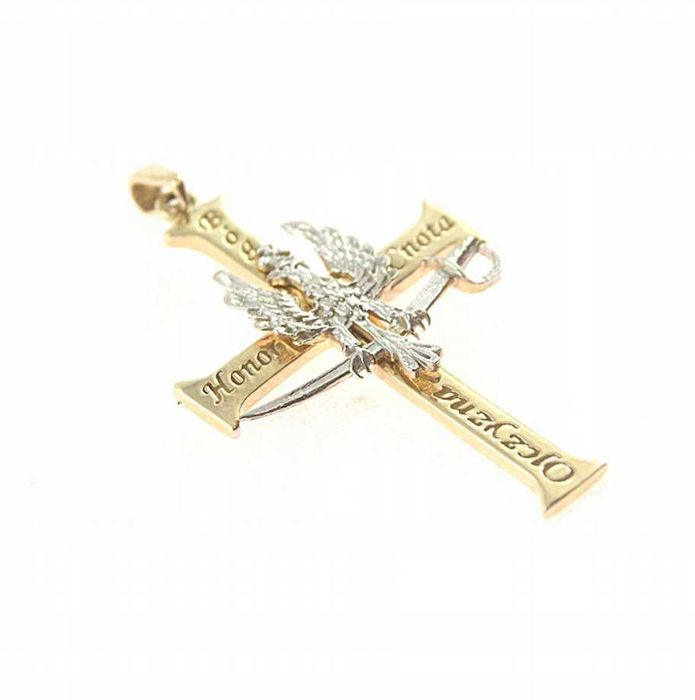 ZŁOTY Krzyżyk Krzyż Patriotyczny Orzeł SZABLA ZŁOTO p.585 KUTY