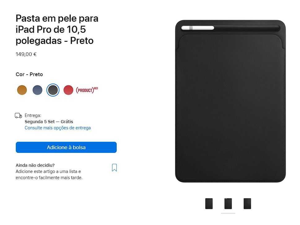 Pasta em pele para iPad 10,5 polegadas preta Original Apple