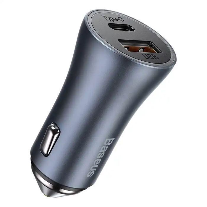(Szara) Usb-C (Czarny) Ładowarka Contactor Usb-C, Qc4.0+, Samochodowa