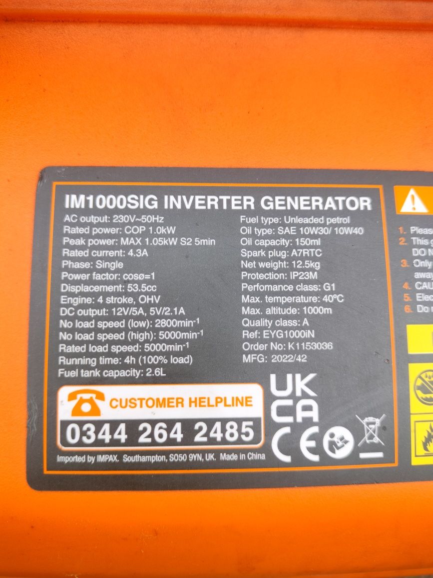 Agregat Prądotwórczy 1050W Generator inwerterowy IMPAX IM1000SIG