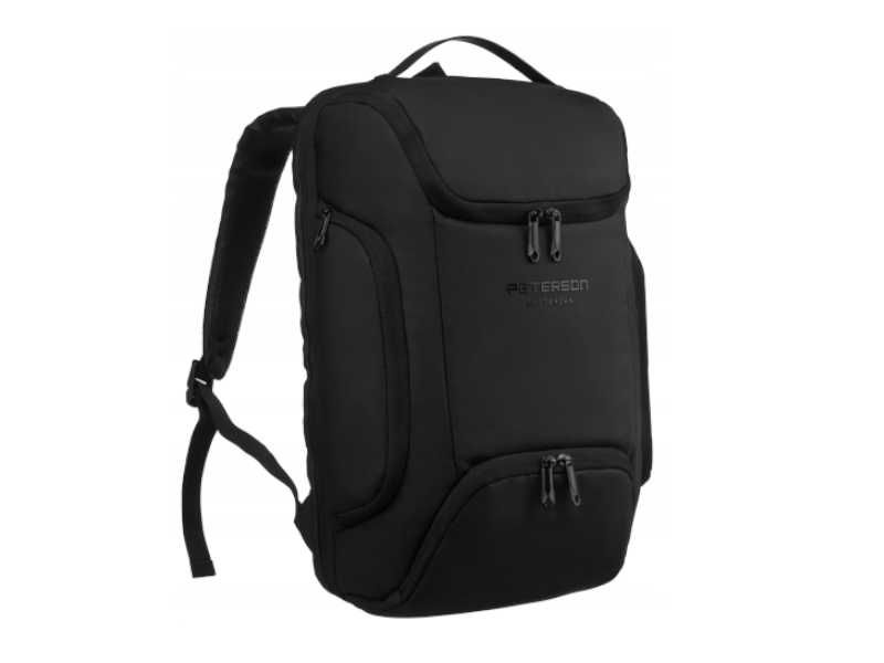 Peterson solidny plecak na laptopa czarny port USB uchwyt na walizkę