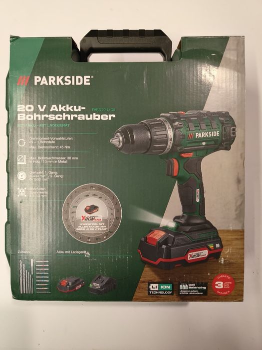 Akumulatorowa wiertarko wkrętarka PARKSIDE PABS 20 LI68 plus ład i Aku