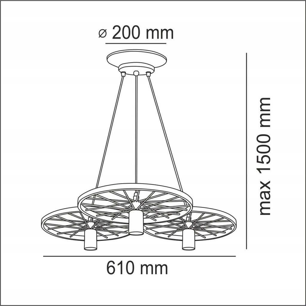 Lampa wisząca 3 koła MIEDZIANA miedź design wozu