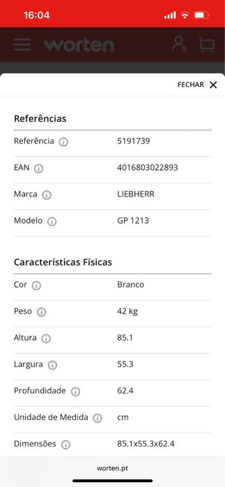 Arca Vertical LIEBHERR GP 1213 -98litros