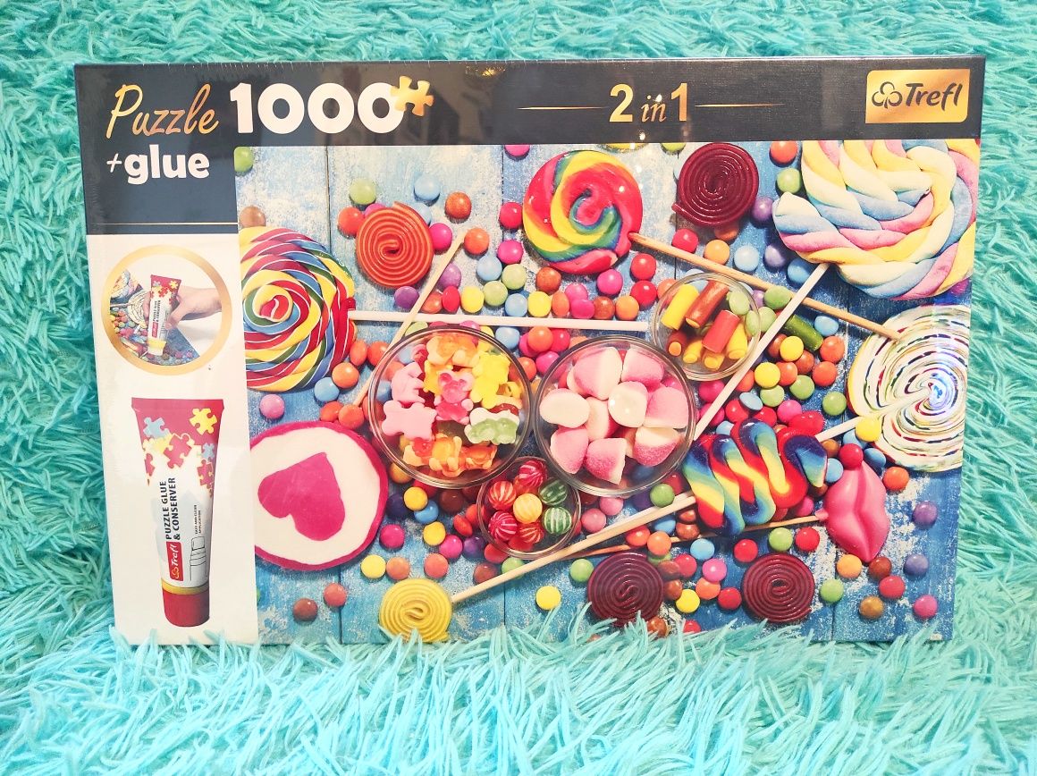 Puzzle + glue 1000 el. ,, Kolorowe słodycze,, NOWE
