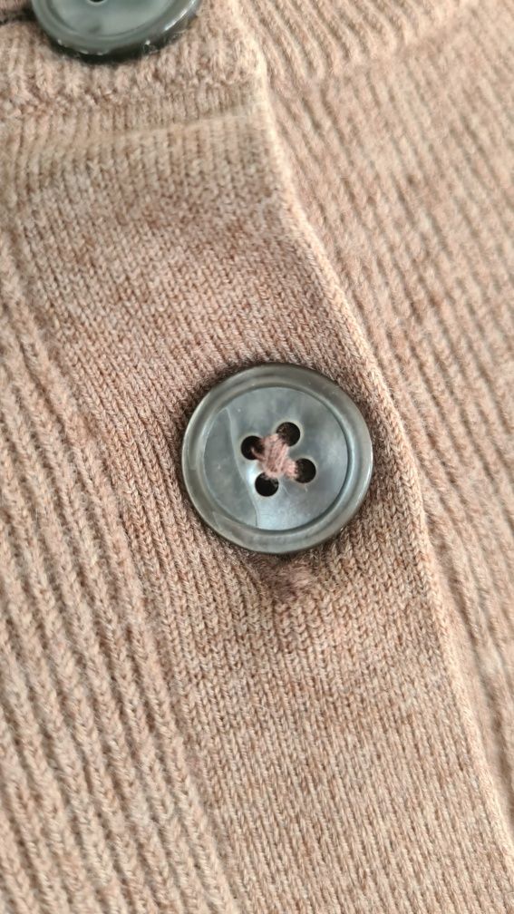 Sweter Kardigan Kaszmir Wełna Jedwab. Ciepły brąz Cammel. Rozmiar 38 M