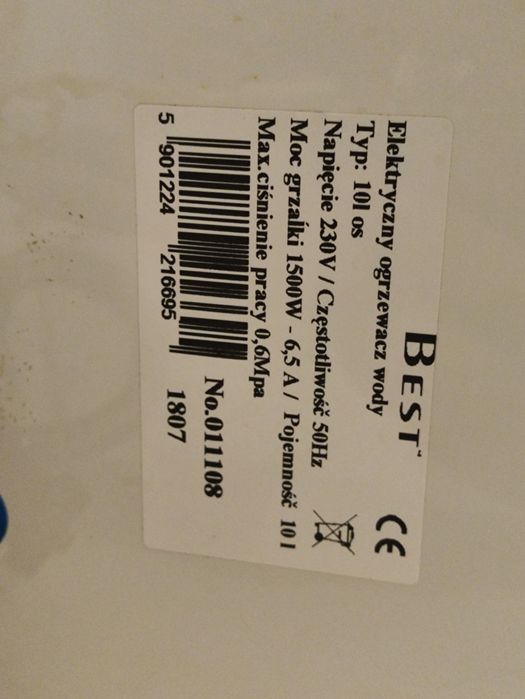 Boiler elektryczny Best 10l 230V biały 1500W