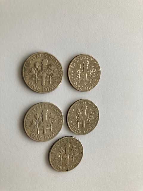 Dime (10 cents) ou 10 cêntimos - 1965 a 1998 P (19 moedas dos EUA)