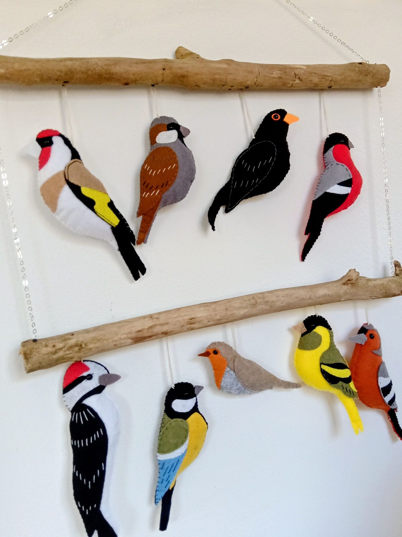 Ptaki z filcu, handmade zawieszka ozdoba