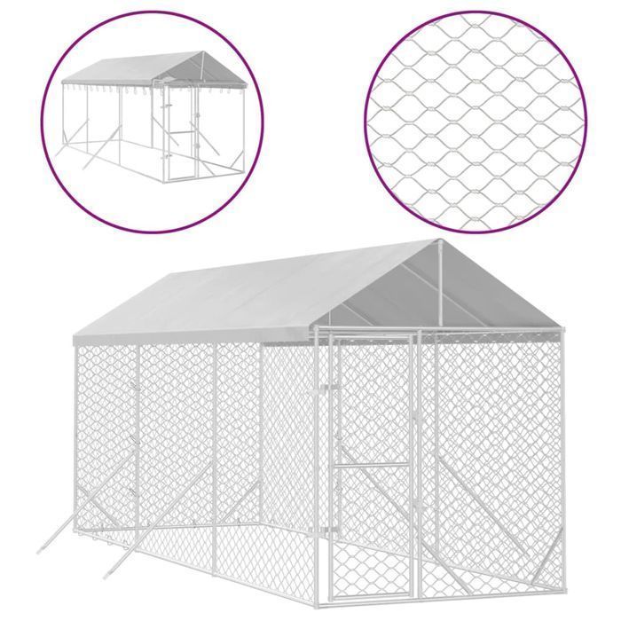Vidaxl Kojec Dla Psa, Z Dachem, Srebrny, 2X6X2,5 M, Stal Galwanizowana