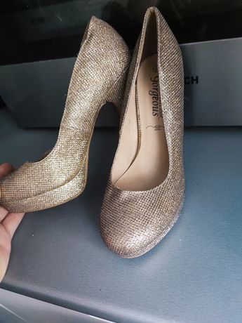 Szpilki złote błyszczące damskie wysokie pantofle new look 37 rozmiar
