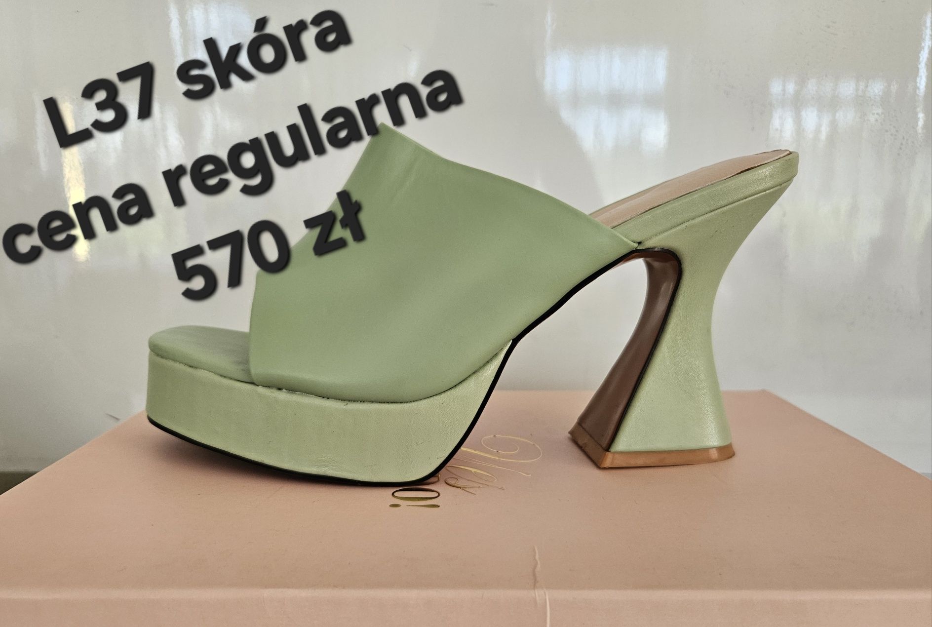Zielone miętowe klapki L37 skóra