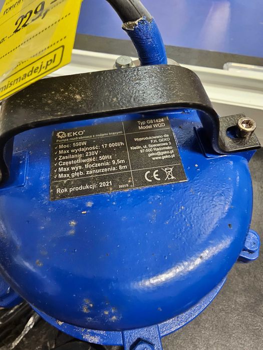 Pompa Zanurzeniowa do Wody Brudnej z Rozdrabniaczem Geko G81424 + Wąż