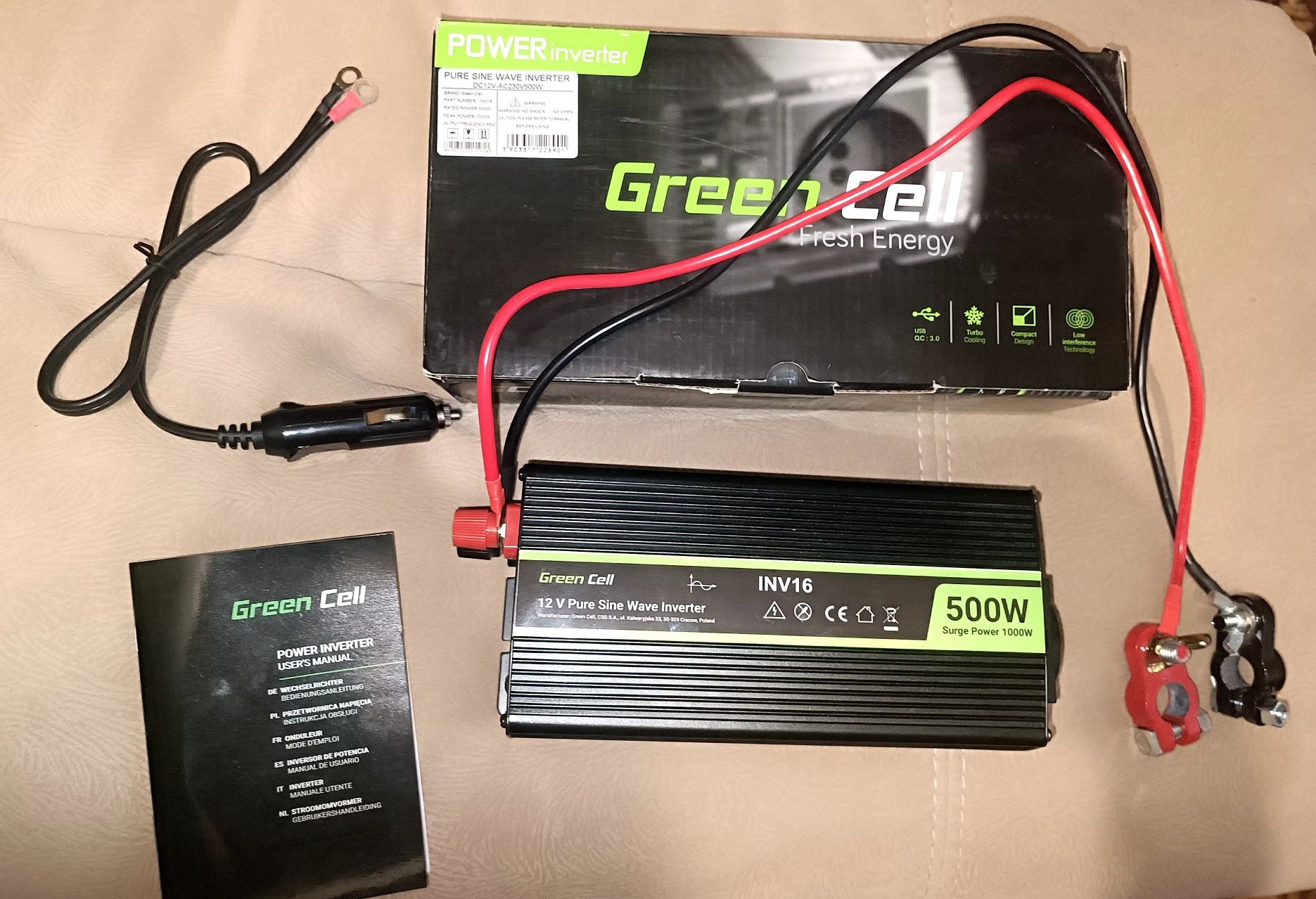 Инвертор чистый синус Green Cell 12V 500 Ватт